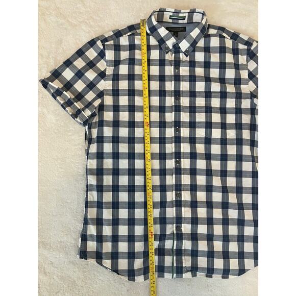 Banana Republic Large Slim Fit White & Blue Plaid Short Sleeved Shirt Preppy - Picture 7 of 8